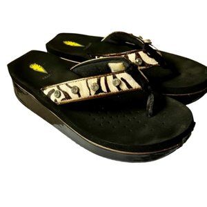 Volatile Wedge Flip Flops Calf Hair Rhinestones Patent Leather - 8 - 8.5